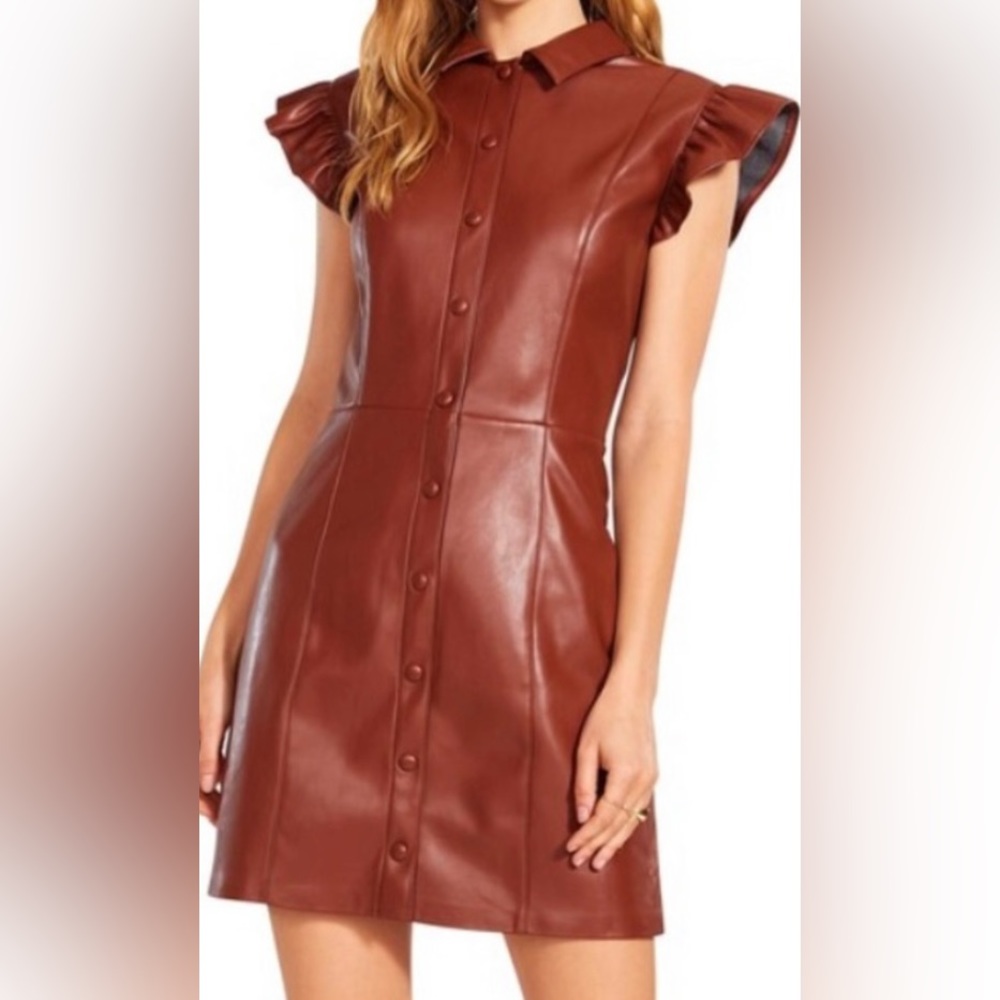 BB Dakota by Steve Madden Lima Faux Leather Mini Shirt Dress Cognac Size XL NWT